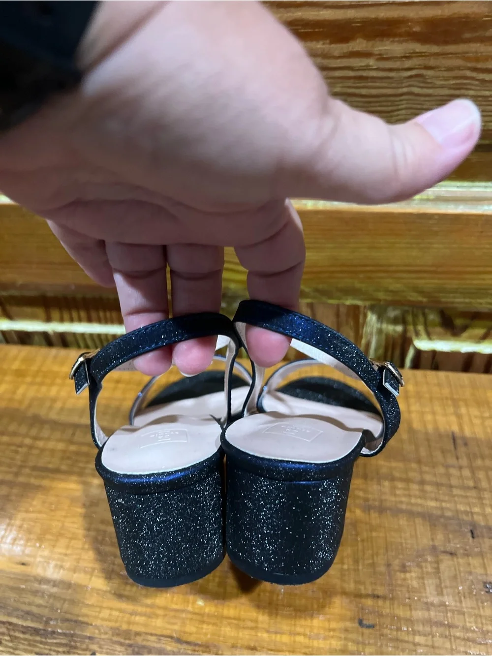 Sparkle Navy Ankle-Strap Block Heel Sandals